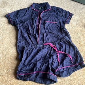 Cynthia Rowley Short Sleeve Pajama Shirt & Short Set in Navy blue & pink